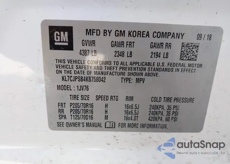 2019 Chevrolet Trax Lt z USA, uszkodzony, nr VIN KL7CJPSB4KB758042